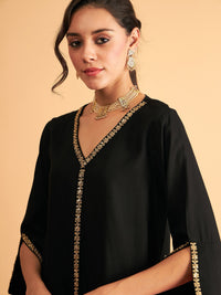 Thumbnail for Lyush Women Black Embroidered A Line Top With Straight Pants - Distacart