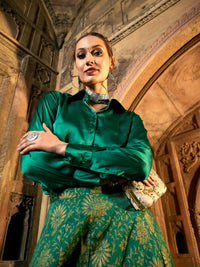 Thumbnail for Lyush Women Green Satin Regular Shirt - Distacart