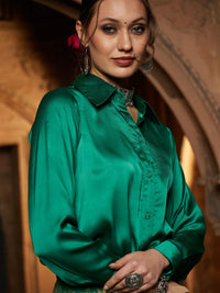 Thumbnail for Lyush Women Green Satin Regular Shirt - Distacart