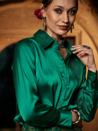 Thumbnail for Lyush Women Green Satin Regular Shirt - Distacart
