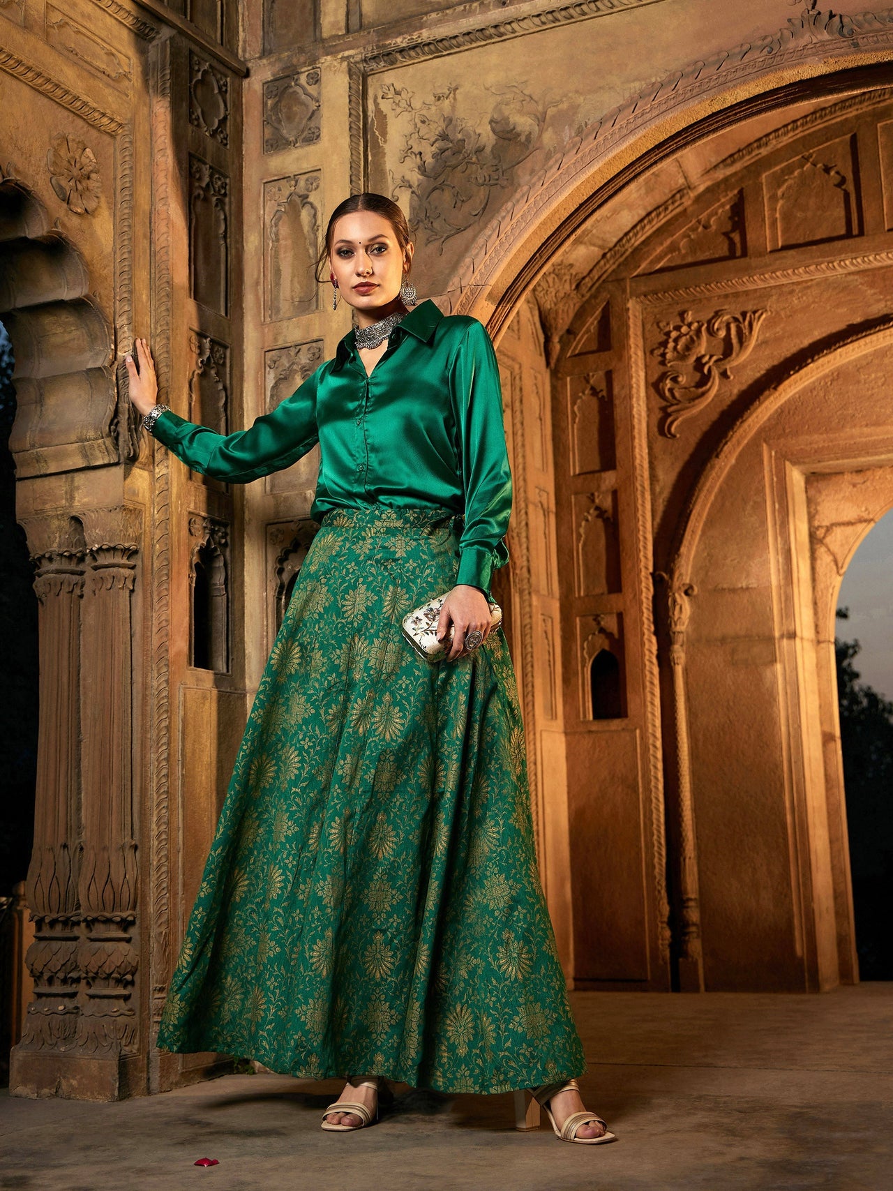 Lyush Women Green Satin Regular Shirt - Distacart