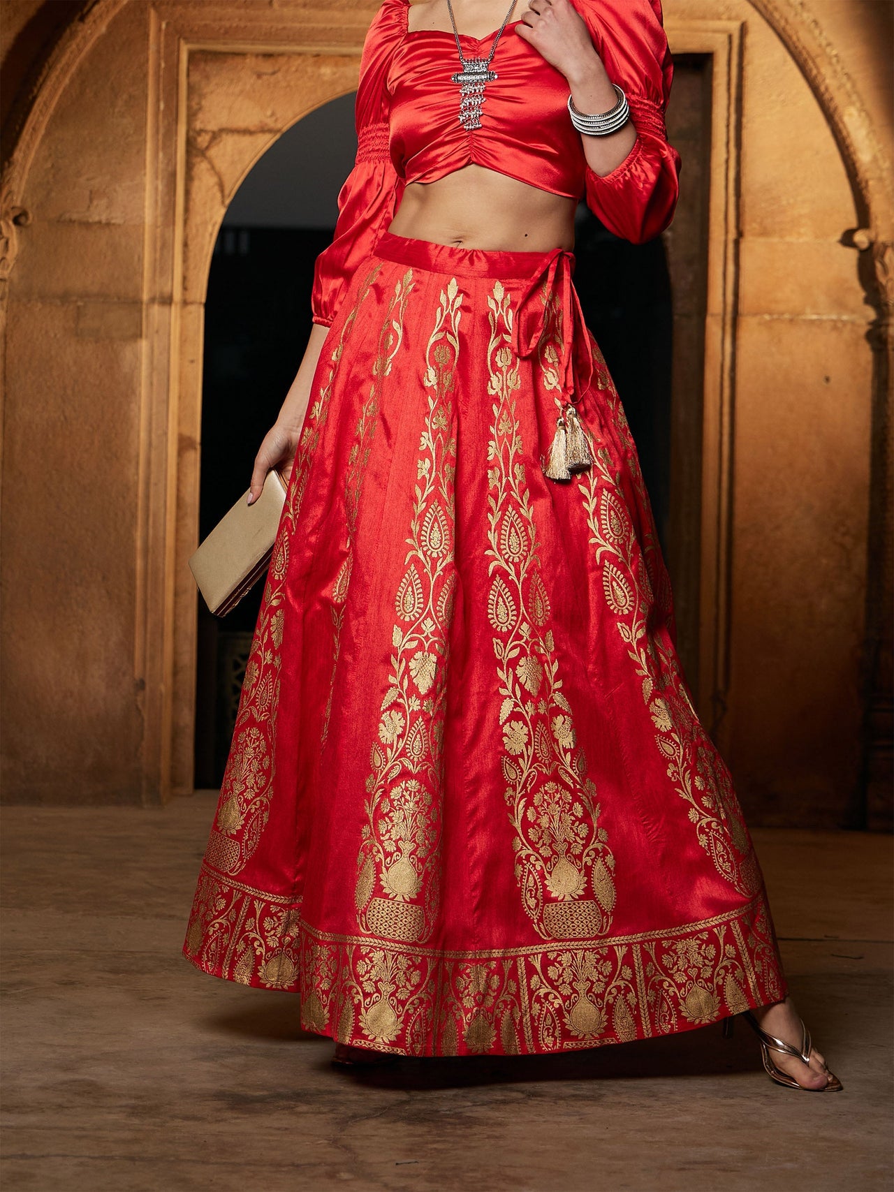 Lyush Women Orange Foil Print Anarkali Skirt - Distacart