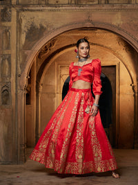 Thumbnail for Lyush Women Orange Foil Print Anarkali Skirt - Distacart