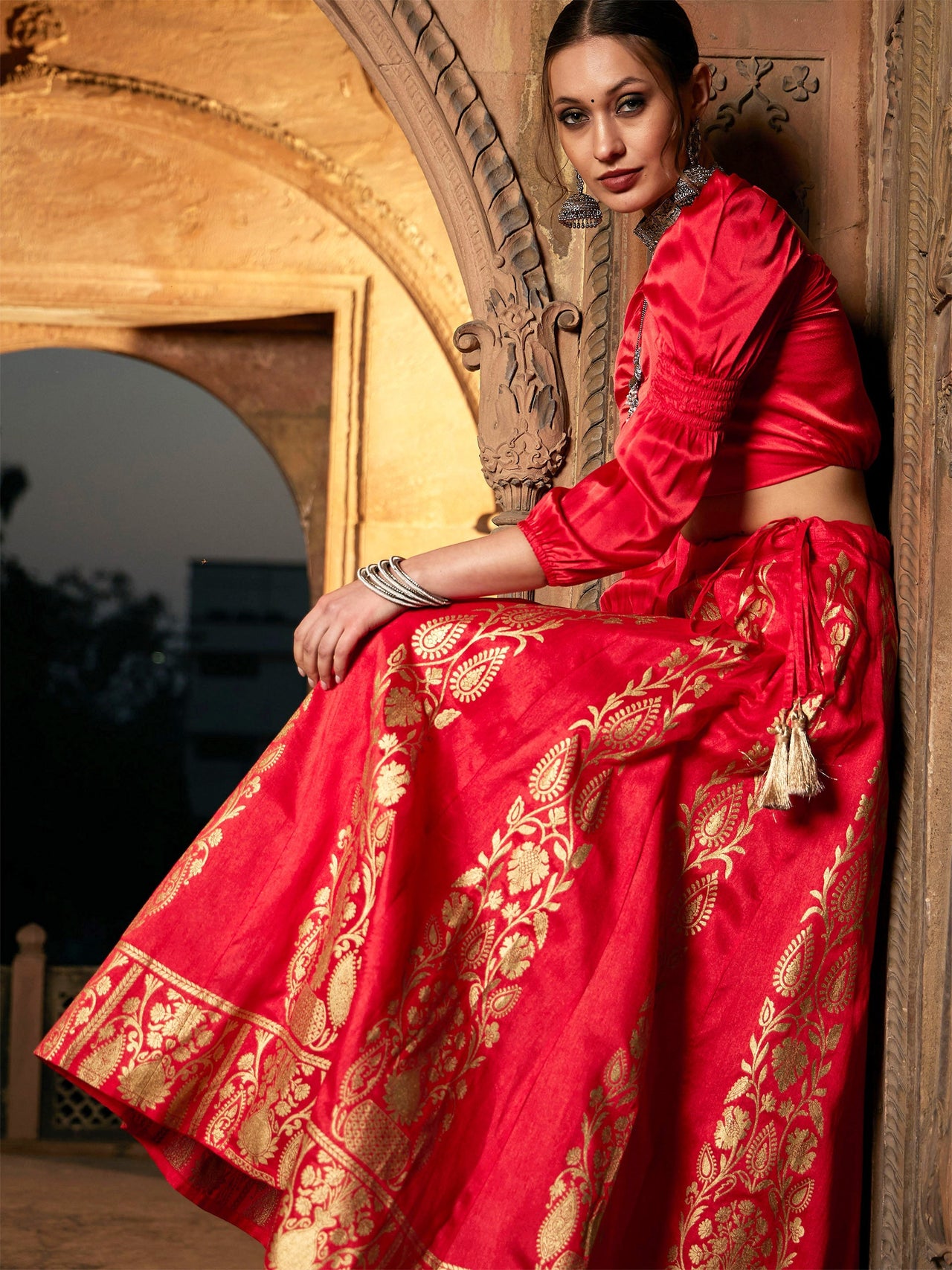 Lyush Women Orange Foil Print Anarkali Skirt - Distacart