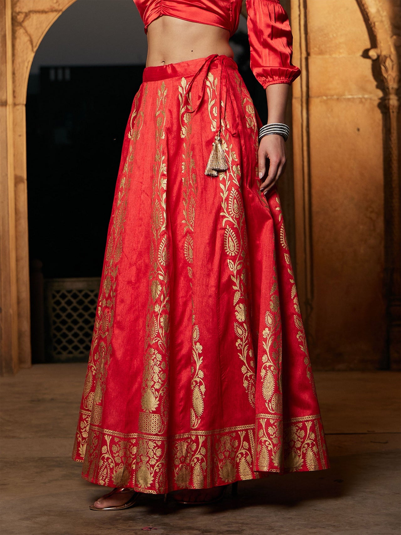 Lyush Women Orange Foil Print Anarkali Skirt - Distacart