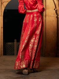 Thumbnail for Lyush Women Orange Foil Print Anarkali Skirt - Distacart