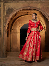 Thumbnail for Lyush Women Orange Foil Print Anarkali Skirt - Distacart