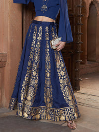 Thumbnail for Lyush Women Navy Floral Foil Print Anarkali Skirt - Distacart