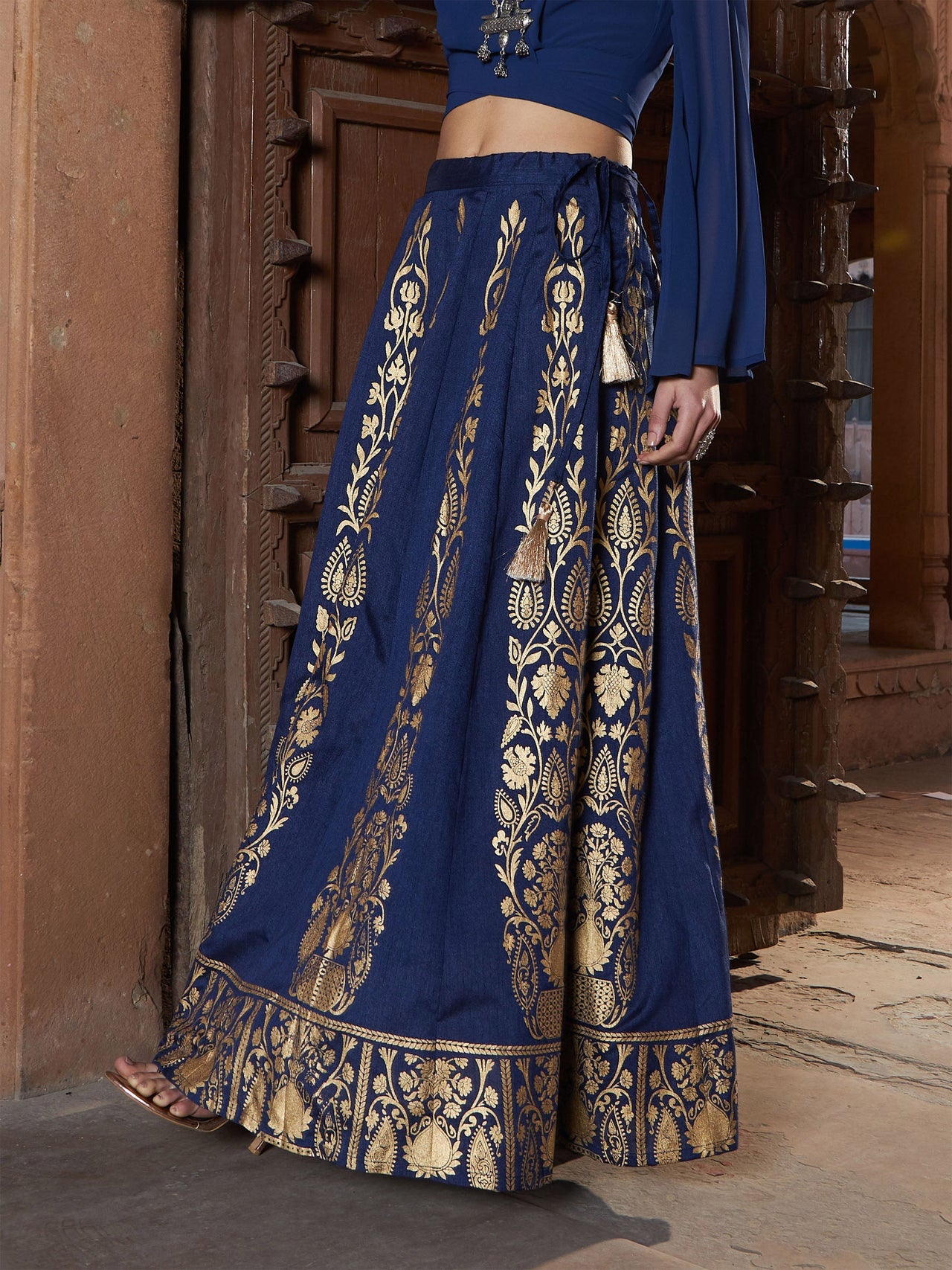Lyush Women Navy Floral Foil Print Anarkali Skirt - Distacart