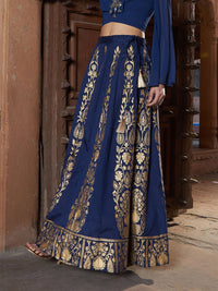 Thumbnail for Lyush Women Navy Floral Foil Print Anarkali Skirt - Distacart