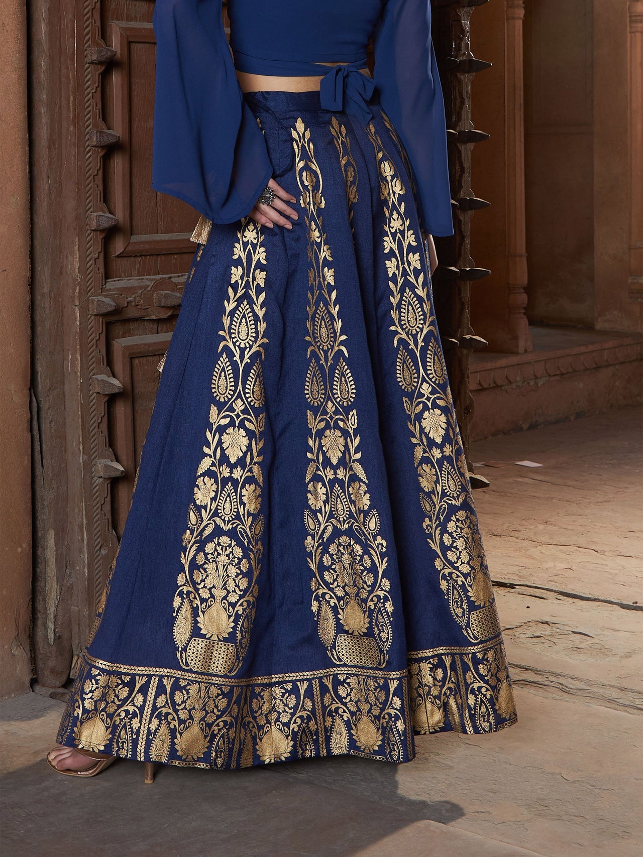 Lyush Women Navy Floral Foil Print Anarkali Skirt - Distacart