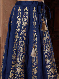 Thumbnail for Lyush Women Navy Floral Foil Print Anarkali Skirt - Distacart
