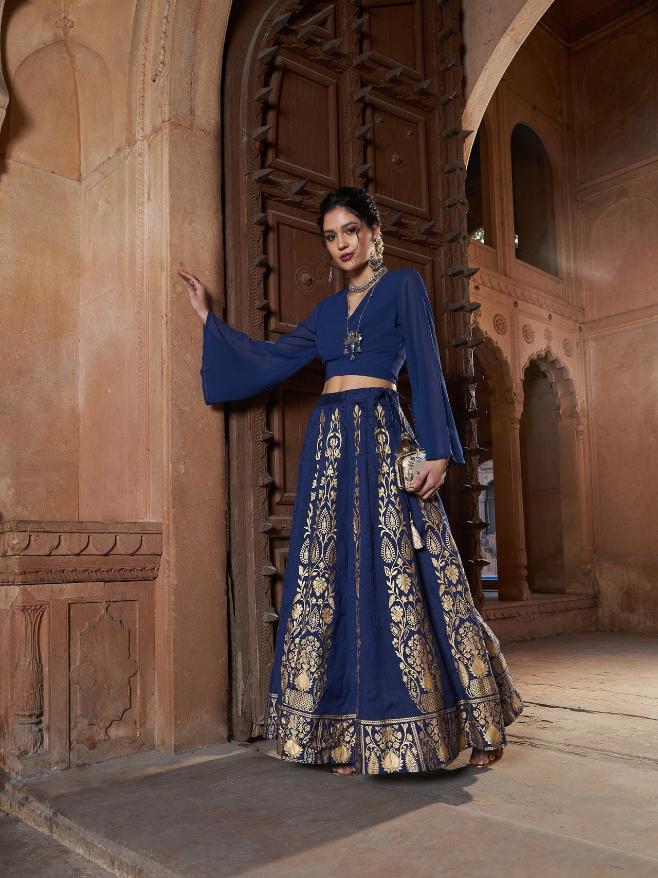 Lyush Women Navy Floral Foil Print Anarkali Skirt - Distacart