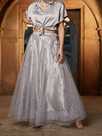 Thumbnail for Lyush Women Grey Tulle Sequin Anarkali Skirt - Distacart