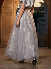 Thumbnail for Lyush Women Grey Tulle Sequin Anarkali Skirt - Distacart