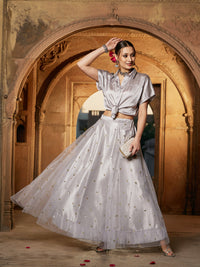 Thumbnail for Lyush Women Grey Tulle Sequin Anarkali Skirt - Distacart