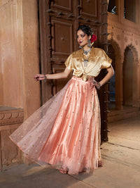 Thumbnail for Lyush Women Peach Tulle Sequin Anarkali Skirt - Distacart