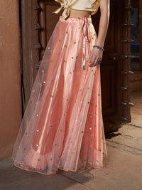 Thumbnail for Lyush Women Peach Tulle Sequin Anarkali Skirt - Distacart