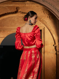 Thumbnail for Lyush Women Orange Satin Puff Sleeves Crop Top - Distacart