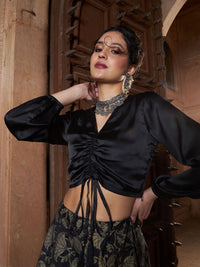 Thumbnail for Lyush Women Black Satin Ruched Crop Top - Distacart