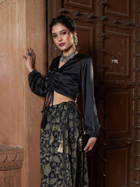 Thumbnail for Lyush Women Black Satin Ruched Crop Top - Distacart