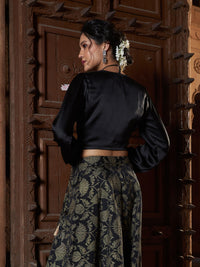 Thumbnail for Lyush Women Black Satin Ruched Crop Top - Distacart