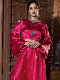 Thumbnail for Lyush Women Fuchsia Satin Flared Sleeves Crop Top - Distacart