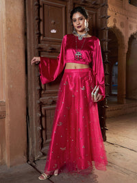 Thumbnail for Lyush Women Fuchsia Satin Flared Sleeves Crop Top - Distacart
