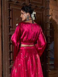 Thumbnail for Lyush Women Fuchsia Satin Flared Sleeves Crop Top - Distacart