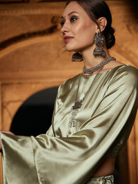 Thumbnail for Lyush Women Olive Satin Flared Sleeves Crop Top - Distacart