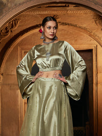 Thumbnail for Lyush Women Olive Satin Flared Sleeves Crop Top - Distacart