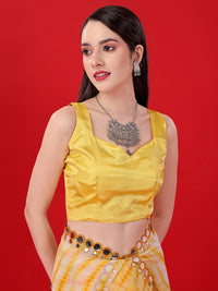 Thumbnail for Malishka Women's Yellow Shibori Printed Lace Boarder Georgette Saree With Unstitched Blouse - Distacart