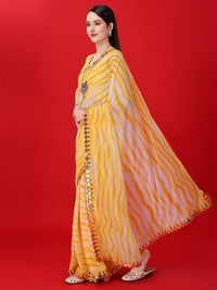 Thumbnail for Malishka Women's Yellow Shibori Printed Lace Boarder Georgette Saree With Unstitched Blouse - Distacart