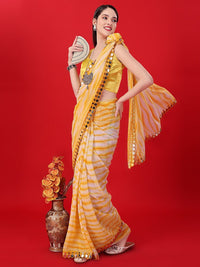 Thumbnail for Malishka Women's Yellow Shibori Printed Lace Boarder Georgette Saree With Unstitched Blouse - Distacart