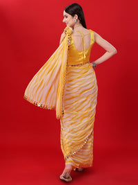 Thumbnail for Malishka Women's Yellow Shibori Printed Lace Boarder Georgette Saree With Unstitched Blouse - Distacart