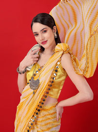 Thumbnail for Malishka Women's Yellow Shibori Printed Lace Boarder Georgette Saree With Unstitched Blouse - Distacart