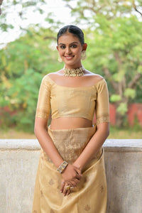 Thumbnail for Vishnu Weaves Women's Cream Handloom Raw Silk Woven Border Saree with Blouse - Distacart