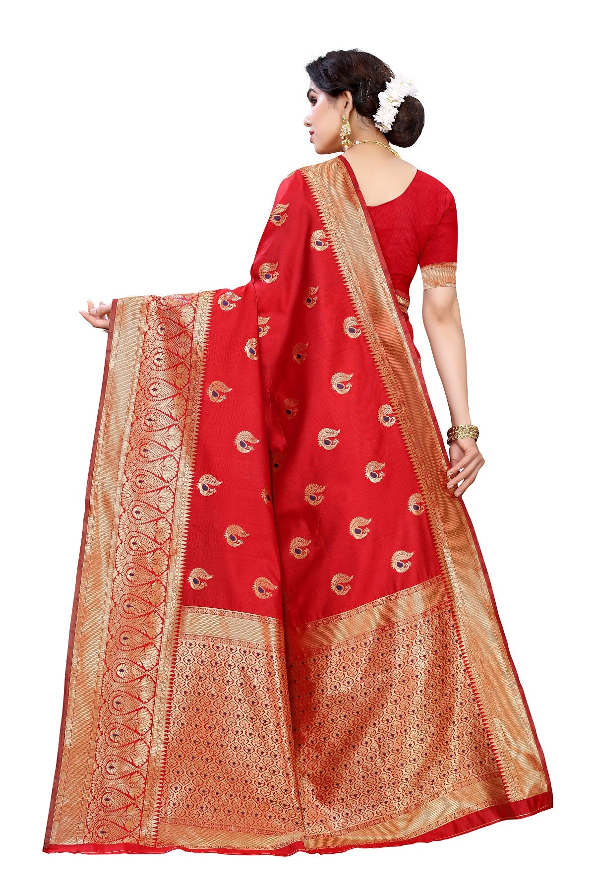 Vamika Red Weaving Banarasi Jacquard Saree - Distacart