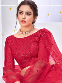 Thumbnail for Myra Rani Pink Net Embroidered Designer Lehenga - Distacart