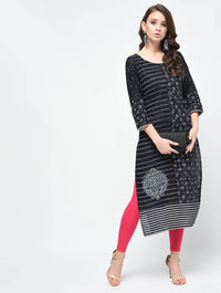 Thumbnail for Cheera Hand Block Print Trendy Black Straight Kurta