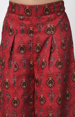Thumbnail for Lil Drama Ethnic Twist Girls Red Print Box Pleat Pant With Top Co-Ordinate Set - Distacart