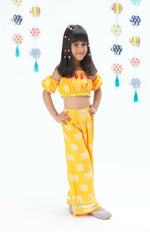 Thumbnail for Lil Drama Trunk Tales Girls Yellow Crop Top With Pants Co-Ordinate Set - Distacart