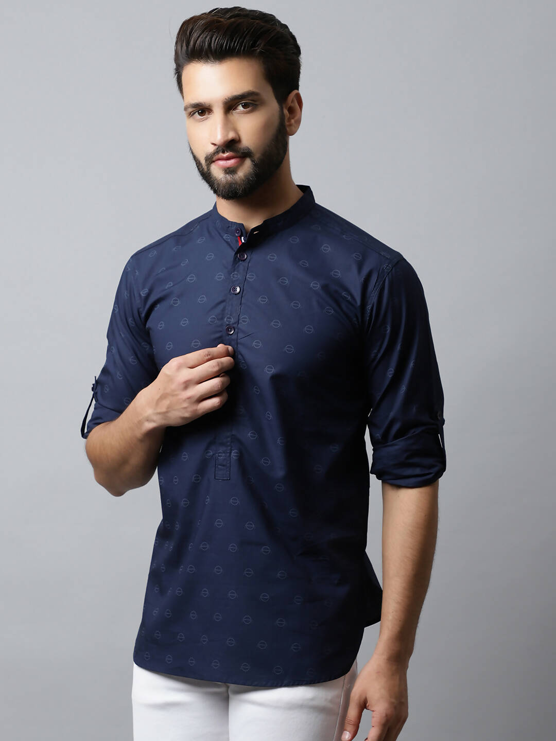 Even Apparels Navy blue Color Pure Cotton Men's Kurta With Band Collar (PRT1184) - Distacart