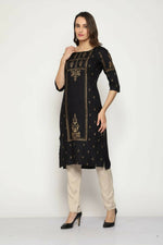 Thumbnail for Maai Rayon Hand Printed Kurta Black - Distacart