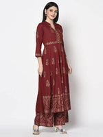 Thumbnail for Aniyah Rayon Maroon Block Print Anarkali Palazzo Set (AN-212K)
