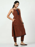 Thumbnail for Myshka Women's Rust Printed Kurta With Trouser - Distacart