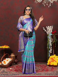 Thumbnail for Lorenvalley Fashion Skyblue Cotton Woven Design Zari Meenakari Weaving Saree - Distacart