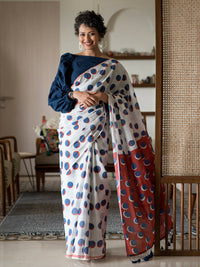 Thumbnail for Suta Off White Polka Dots Pure Cotton Saree - Distacart
