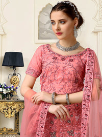 Thumbnail for Myra Dusty Pink Net Heavy Embroidered Lehenga Choli - Distacart