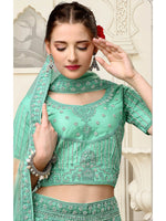 Thumbnail for Myra Sea Green Net Heavy Embroidered Lehenga Choli - Distacart
